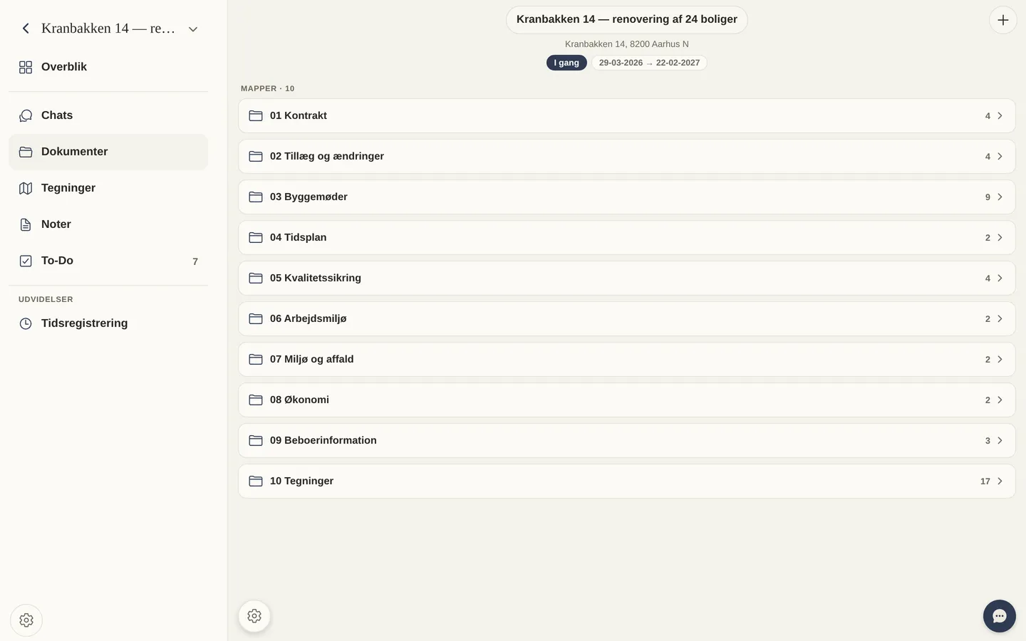 Dokumentmapper på projektet, demo-data